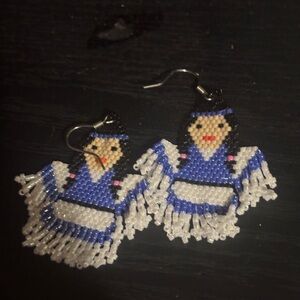 Handcrafted Blue and White Beaded Earrings